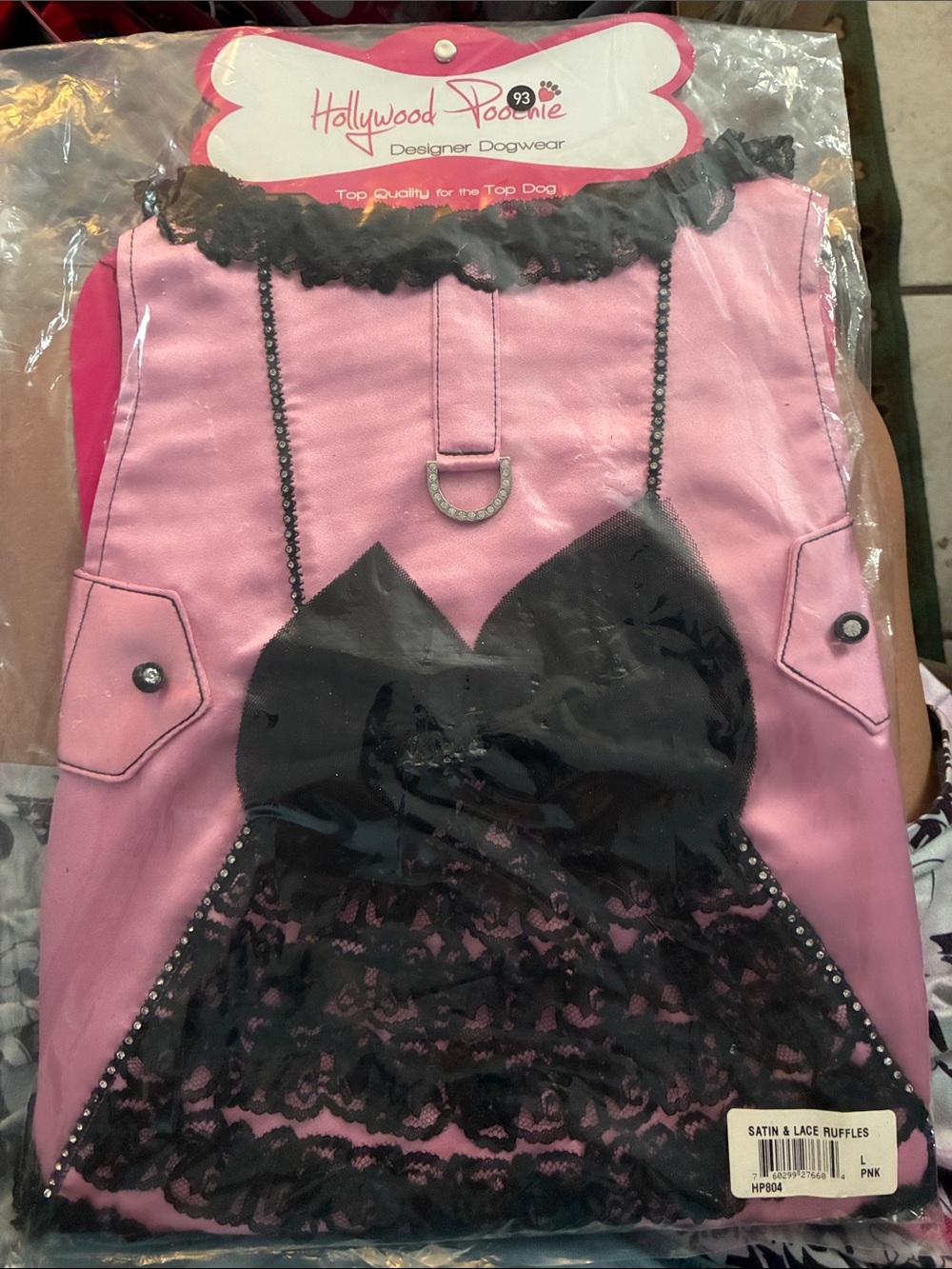 Pink Satin & Lace Dog Dress